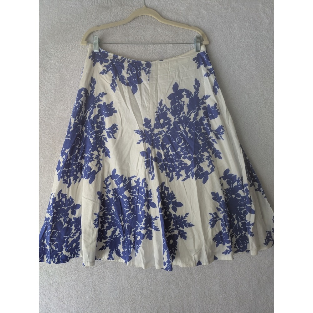 Gap Skirt Women's 6 White Blue Floral A-Line Midi Side Zip Summer Casual
